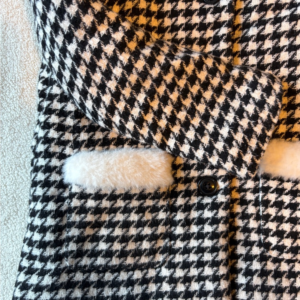 Max Studio Kids Houndstooth Pea Coat with Faux Fur, Sz 4T. Black White - Picture 3 of 3